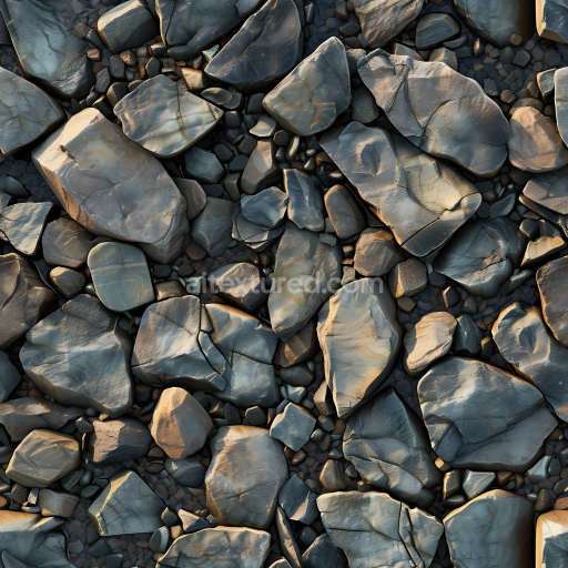 Seamless 3D Slate Stone Ground PBR Texture with Weathered Smooth Rocks