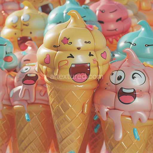 Seamless 3D Inflated PBR Texture of Glossy Soft Vinyl with Cute Cartoon Faces