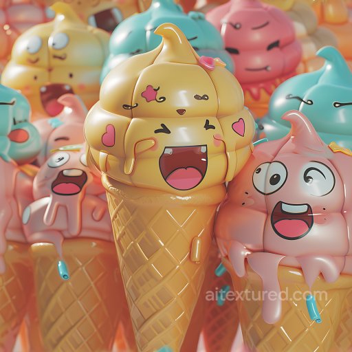 Inflated Cartoon Ice Cream Cones PBR Texture in Soft Glossy Colors seamless Inflated PBR texture