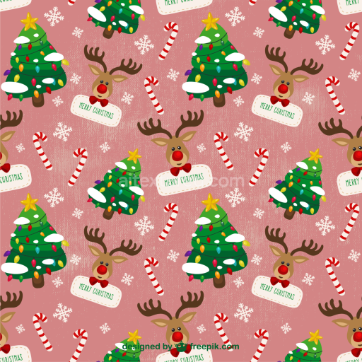 Seamless 3D PBR Christmas Digital Paper Texture with Reindeer and Festive Icons