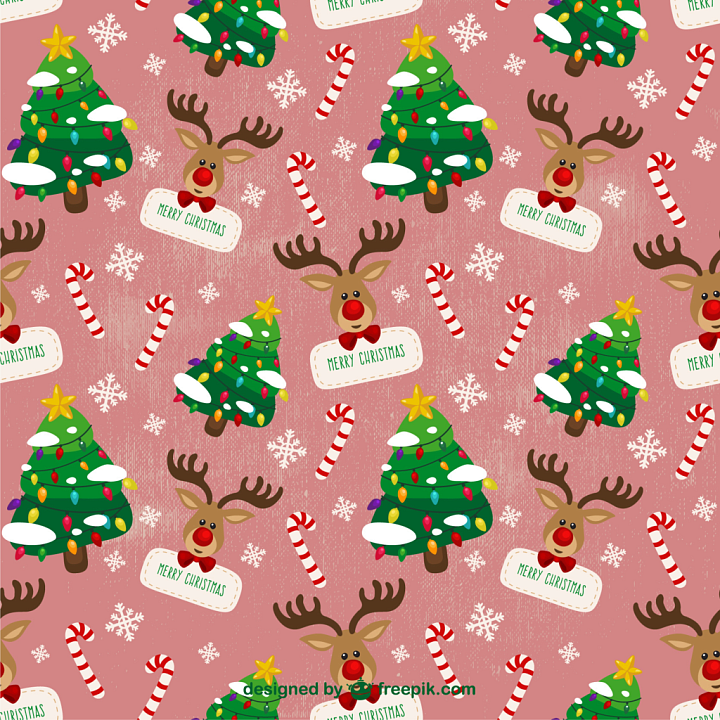 Christmas Digital Paper with Reindeer and Festive Icons seamless PBR texture preview