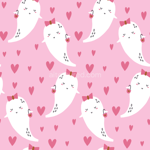 Seamless 3D PBR Baby Girl Fabric Texture with Cute Ghosts and Hearts