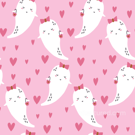 Baby Girl Fabric Texture with Cute Ghosts and Hearts seamless Baby girl  PBR texture