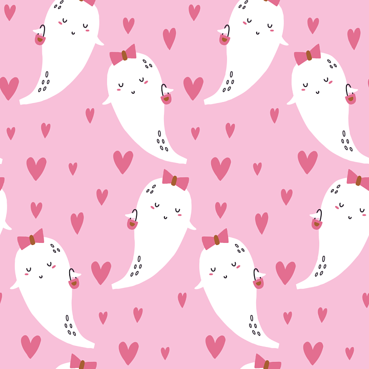 Baby Girl Fabric with Cute Ghosts and Hearts seamless PBR texture preview