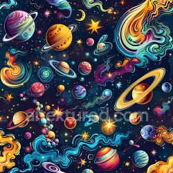 seamless Seamless 3D Space PBR Texture Featuring Vibrant Cartoon Planets, Stars & Cosmic Swirls texture 8k free download PBR