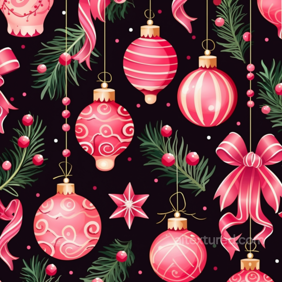 Featuring Pink and Red Christmas Ornaments with Pine Needles and Ribbons All Christmas Digital paper texture preview