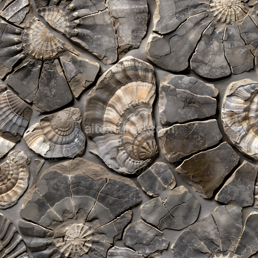 Seamless 3D Fossilized Stone Rock PBR Texture with Cracked Ammonite Patterns