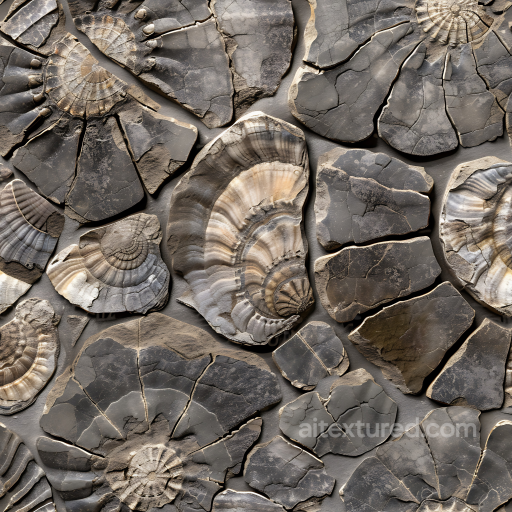 Fossilized Stone Rock PBR Texture with Cracked Ammonite Patterns seamless Stone PBR texture