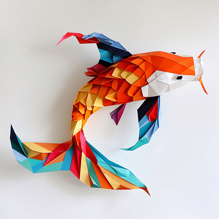 Animal of Vibrant Origami-style Fish Scales in Multicolor seamless PBR texture preview