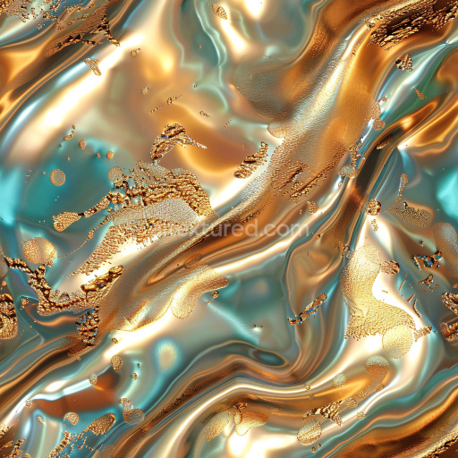 Seamless 3D PBR Glossy Texture Featuring Fluid Turquoise and Gold Swirls with Micro-Details