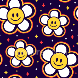 seamless Seamless 3D PBR Happy Face Flower Pattern Texture in Bright Colors texture 8k free download PBR