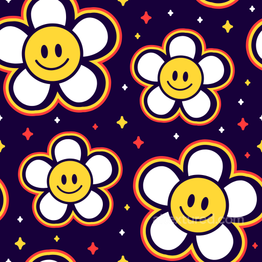 Happy Face Flower Pattern Texture in Bright Colors seamless Happy Face pattern PBR texture