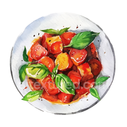 seamless Watercolor Ratatouille Breakfast Plate with Fresh Herbs Illustration texture 8k free download PBR