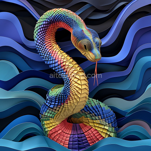 Seamless 3D PBR Texture of Vibrant Multicolored Cobra Scales with Geometric Patterning
