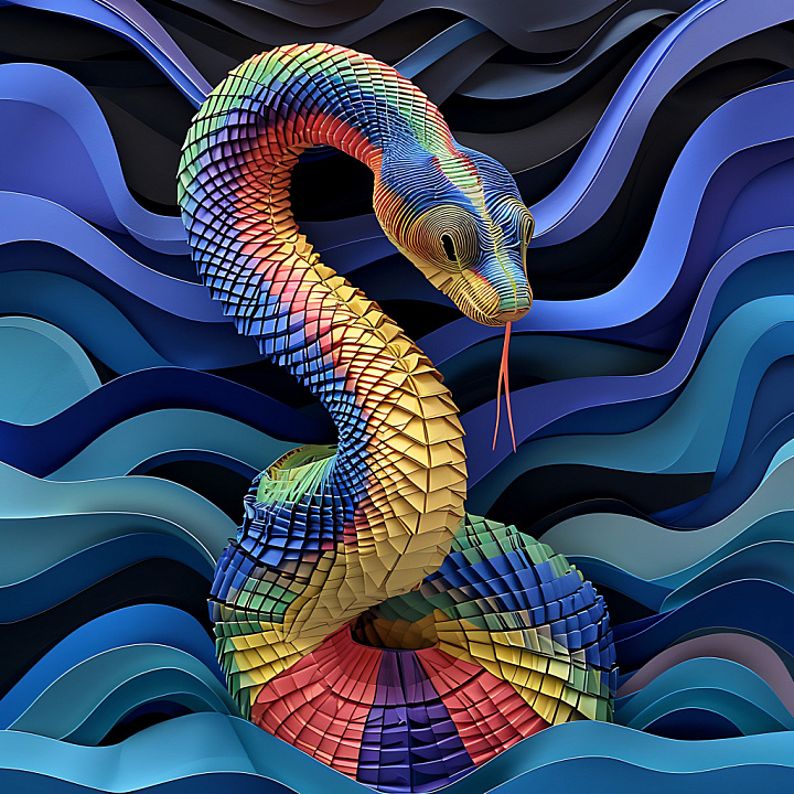 Animal of Vibrant Multicolored Cobra Scales with Geometric Patterning seamless PBR texture preview