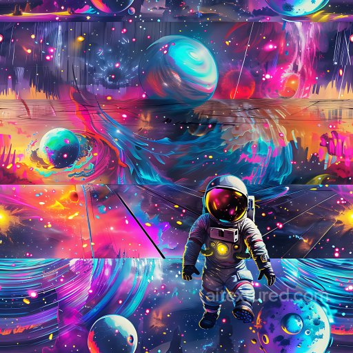 Seamless 3D PBR Graffiti Texture Featuring Vibrant Cosmic and Astronaut Design texture preview