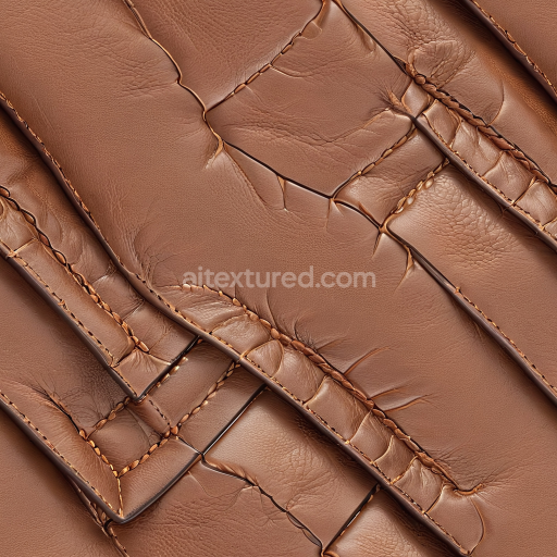 Seamless 3D PBR Stitched Brown Leather Texture with Wrinkles and Panels
