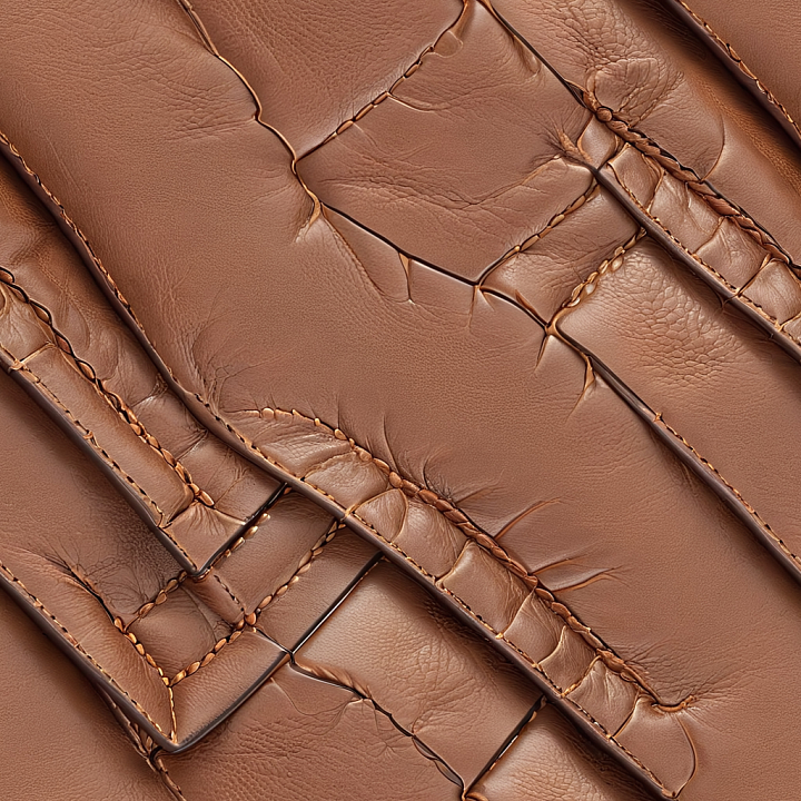 Stitched Brown Leather with Wrinkles and Panels seamless PBR texture preview