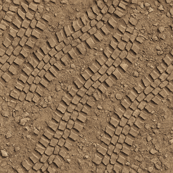 Truck Tire Print On Rocky Terrain With Knobby Tread And Overlapping Pri… seamless PBR texture preview