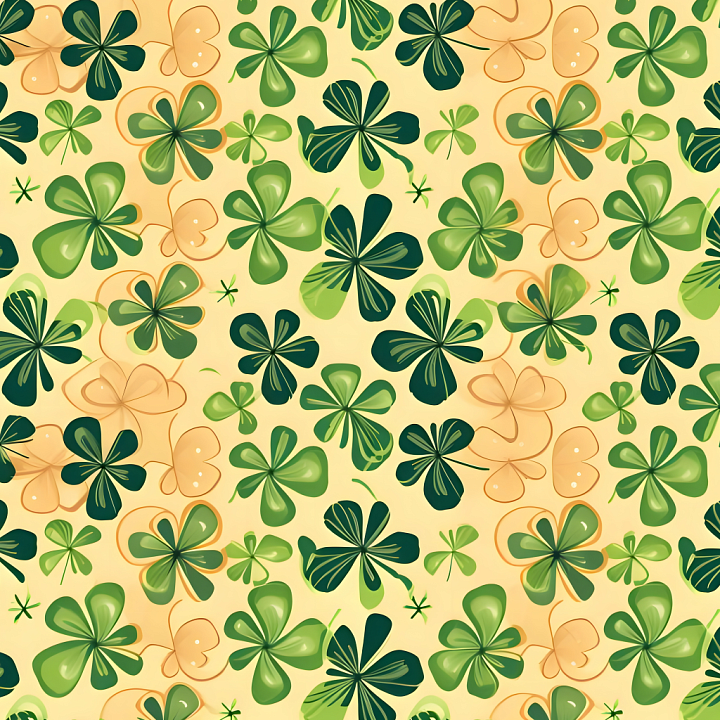 St Patrick Digital Paper Bundle of Stylized Shamrock Pattern in Soft Gr… seamless PBR texture preview