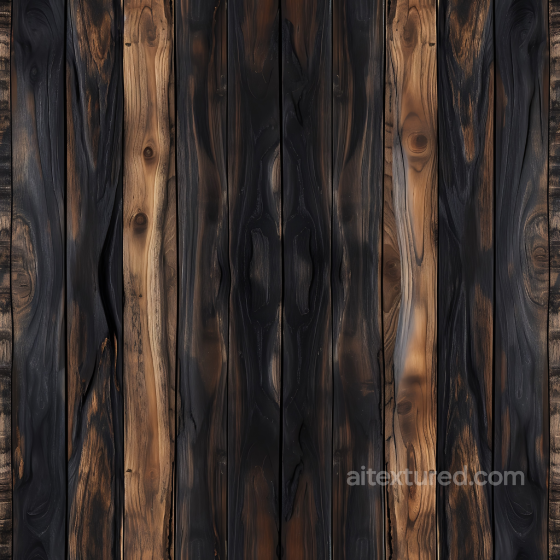 Charred Wood Planks PBR Texture with Rustic Knots and Grain Wood texture preview