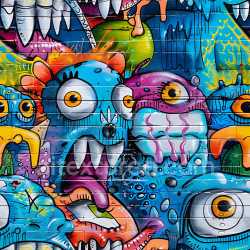 seamless Seamless 3D PBR Texture of Vibrant Urban Street Art Graffiti with Cartoonish Characters texture 8k free download PBR