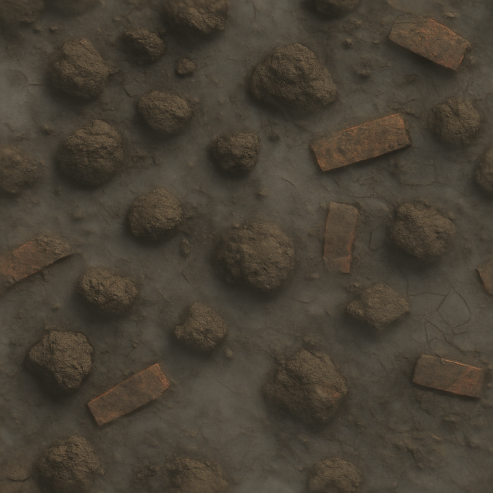 Grave Dirt Clumps And Muddy Ground With Wet Soil For Halloween seamless PBR texture preview