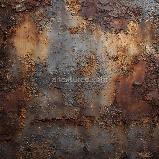 Seamless 3D Rusted Metal Cracked and Corroded PBR Texture in Warm Rust and Gray Tones