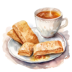 seamless Watercolor Iraqi Kleicha Date Cookies and Tea Breakfast Illustration texture 8k free download PBR