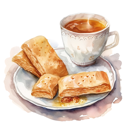Preview — Watercolor Iraqi Kleicha Date Cookies and Tea Breakfast Illustration