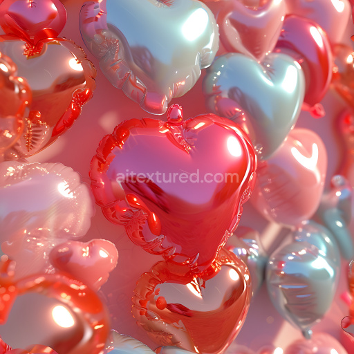 Seamless 3D Inflated Heart-Shaped Balloon PBR Texture with Glossy Red and Silver Finish