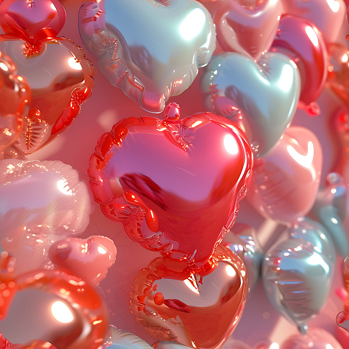 Inflated Heart-Shaped Balloon with Glossy Red and Silver Finish seamless PBR texture preview