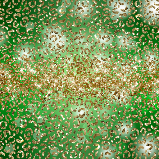 Seamless 3D PBR Texture with Gold Glitter Leopard Spots on Green Background
