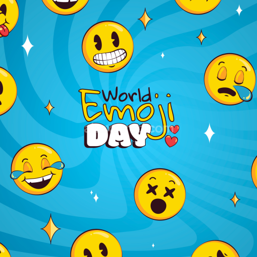 Seamless 3D PBR Cartoon Emoji Pattern Texture in Vibrant Blue