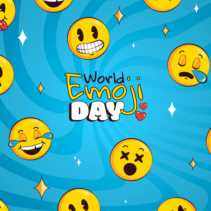 Cartoon Emoji Pattern in Vibrant Blue seamless PBR texture preview