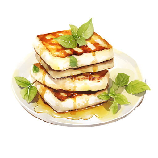 Grilled Halloumi Cheese Stack with Fresh Herbs Breakfast PNG