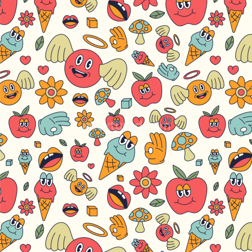 Seamless 3D PBR Texture Featuring Colorful Cartoon Happy Face Pattern