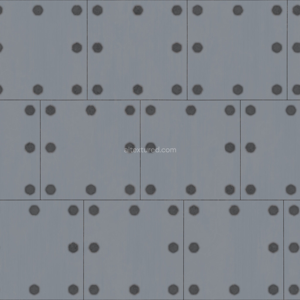 Seamless metal plates PBR texture with rivets and a smooth finish