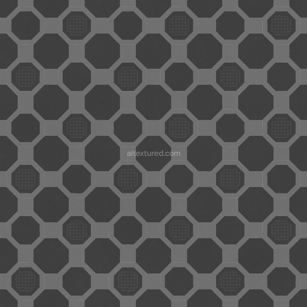 Seamless PBR texture of dark metal plates with octagonal pattern