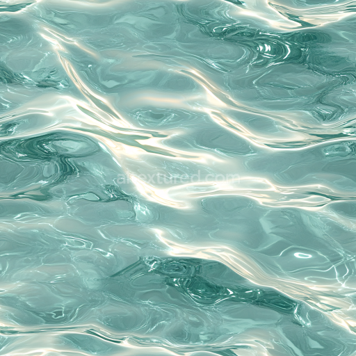 Seamless 3D Water PBR Texture with Turquoise Shimmer and Smooth Flowing Ripples