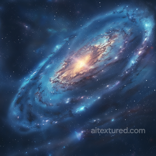 Space PBR Texture Featuring a Bright Core Galaxy with Radiant Blue and Gold Nebula Clouds seamless Star, space, planets PBR texture