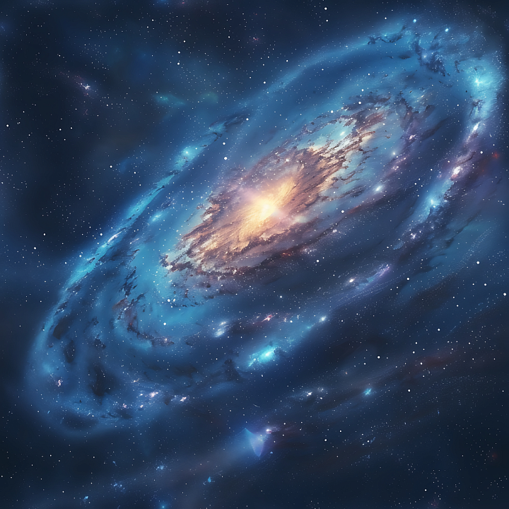 Space Featuring a Bright Core Galaxy with Radiant Blue and Gold Nebula… seamless PBR texture preview
