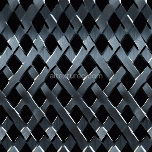 Seamless 3D Brushed Steel Lattice Metal PBR Texture with Rhombus Pattern