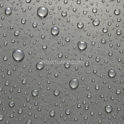 Seamless 3d texture pbr 8k water bead highlights on metal surface