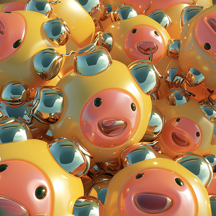 Inflated Glossy Toy-Like Surface in Warm Yellow and Pink seamless PBR texture preview