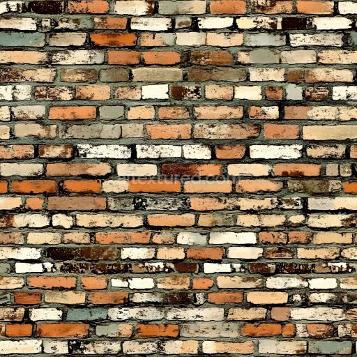Seamless 4K PBR Texture of Multicolored Cracked Brick Wall with Weathered Surface