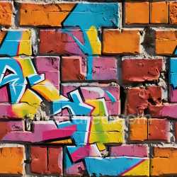 seamless Seamless 3D PBR Texture of Vibrant Graffiti on Aged Brick Wall texture 8k free download PBR