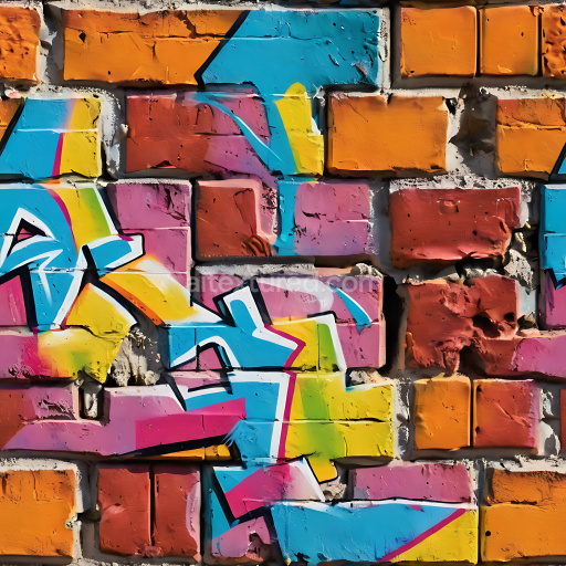 Seamless 3D PBR Texture of Vibrant Graffiti on Aged Brick Wall