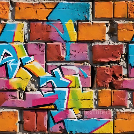 Seamless 3D PBR Texture of Vibrant Graffiti on Aged Brick Wall texture preview