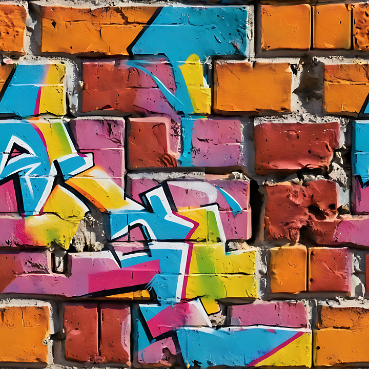 Vibrant Graffiti on Aged Brick Wall seamless PBR texture preview